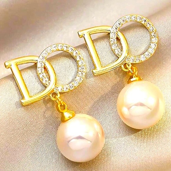 Cubic Zirconia Pearl Dangle Earrings - Picture 1 of 5
